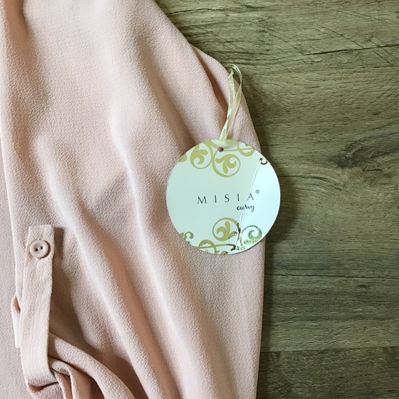 🌻💥NWT Misia Curvy Size 2X Blouse V-Neck Long 3/4 Rolled Sleeves Orange Peach - Picture 6 of 9